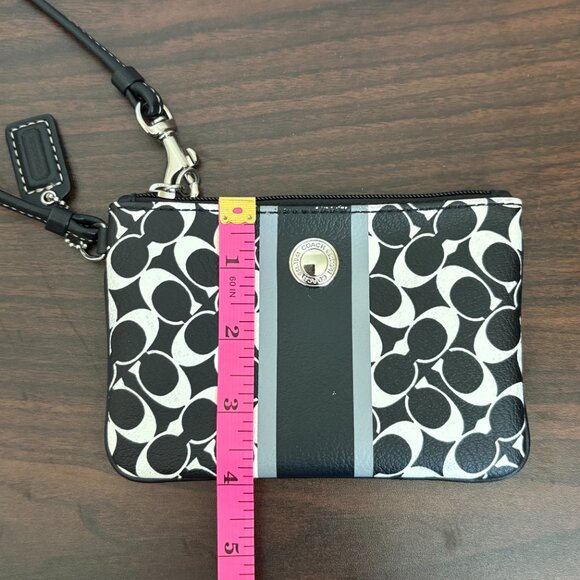 COACH F15132 Black White Heritage Signature Satchel Bag and Pouch Wristlet - Picture 6 of 14